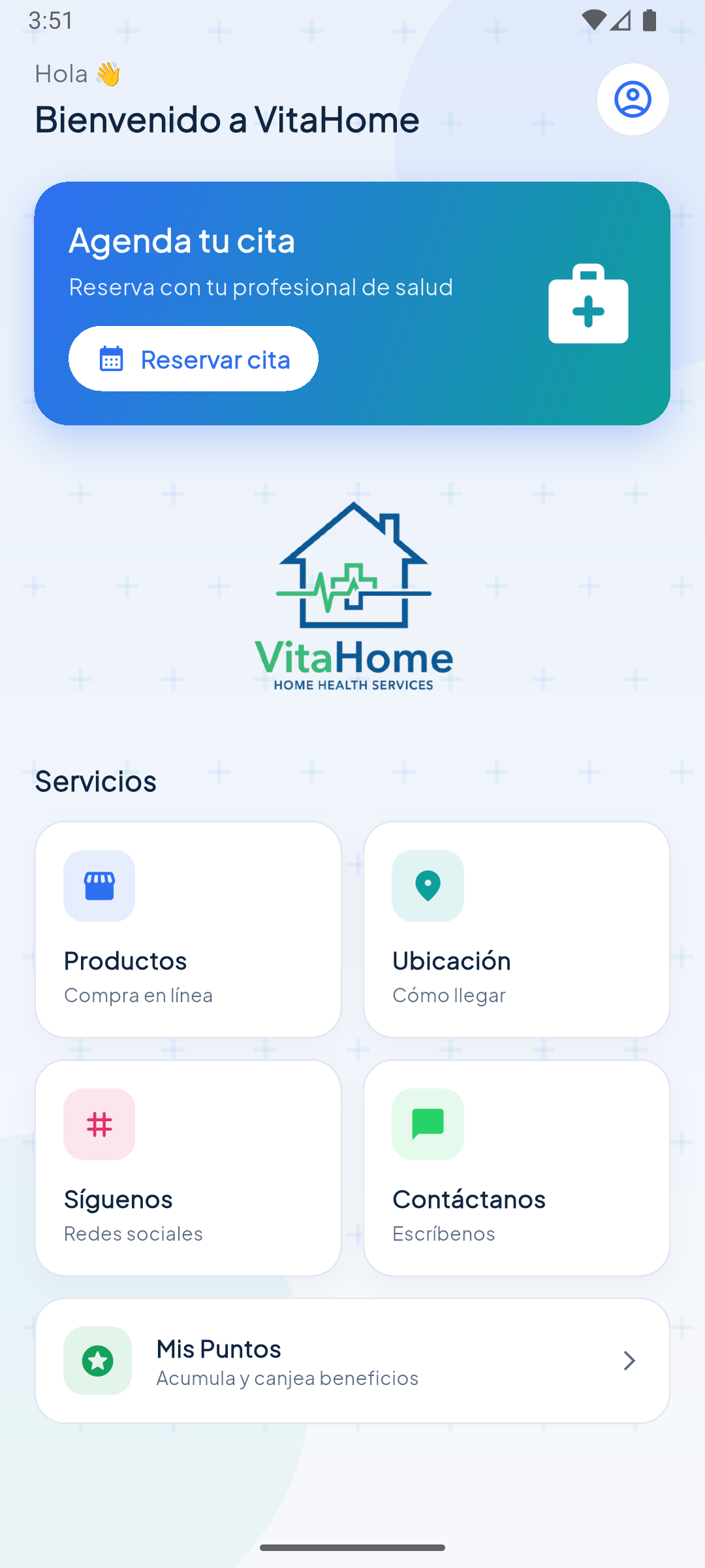 Pantalla de inicio de la app VitaHome